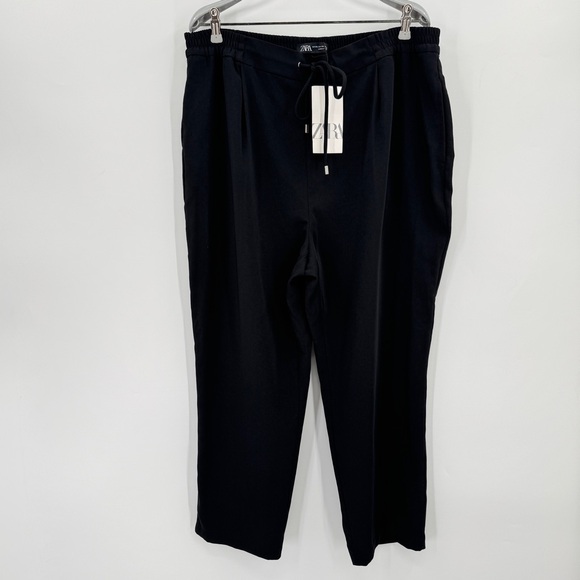 Zara Women's Black High-Waist Trouser Pants sz XXL 2XL Drawstring Elastic Waist - Picture 1 of 15